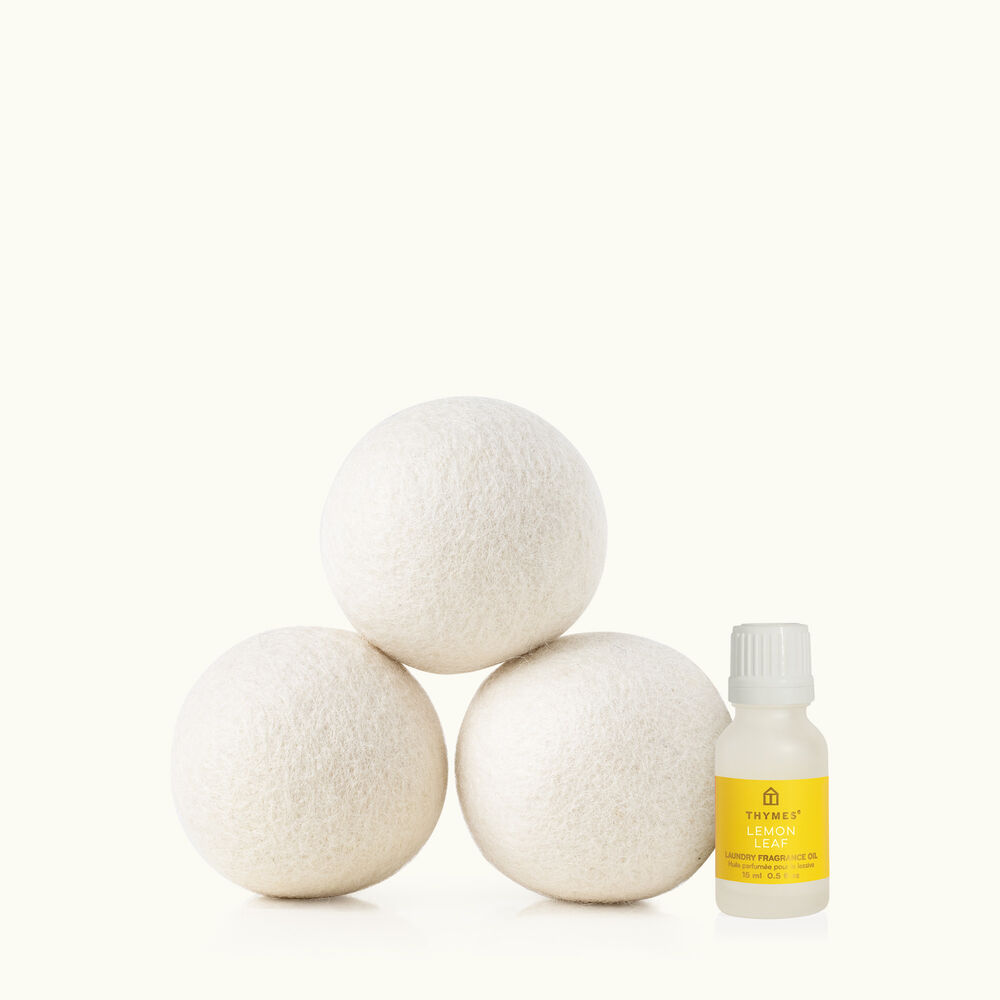 Thymes Lemon Leaf Wool Dryer Balls & Laundry Fragrance Oil Set image number 1